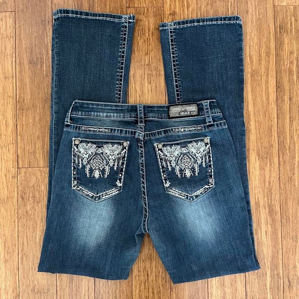 Grace in LA Embroidered Y2K Bootcut/Flare Jeans Size 32